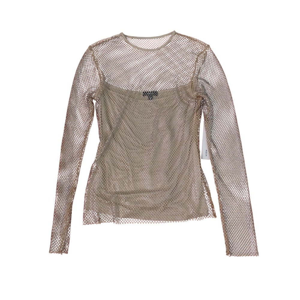 AQUA Crystal Mesh Long Sleeve Top Women's M Pullover Mermaid